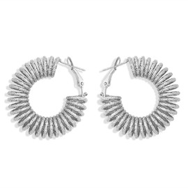 C Shaped Hoop Earrings, C-shaped Circle Earrings for Women, Bohemian Round Circle Huggie Hoop Earrings, Twisted Circle Statement Earrings Round Hoop Boho Jewelry, U Shaped Hoop Earrings (Silver)