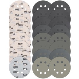 JatilEr Pack of 24 Sandpaper 125 mm Velcro, 8 Holes Wet Dry Sanding Discs Grit 320/600/800/1000/1200/1500/2000/3000 Fine Random Orbital Sander Sandpaper Set for Car Metal Wood