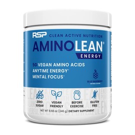 AminoLean Energy Powder - Clean Caffeine from Natural Green Tea, Pre Workout & Anytime Energy, Vegan, Zero Sugar - Flavour: Blue Raspberry