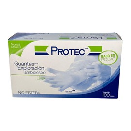 Guante de Latex Protec, caja con 100 guantes desechables, Bajo de Polvo, de exploración, Liso, ambidiestros, no estéril (Mediano - Blanco)
