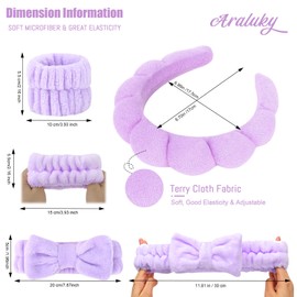 Araluky 6 Pcs Terry Cloth Spa Headbands and Wristbands - Sponge Makeup Removal Headbands for Skincare, Shower, and Face Washing
