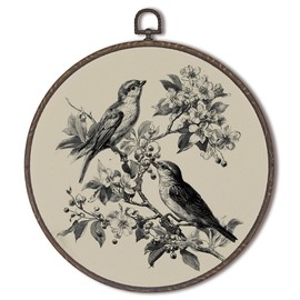 XNXLDYLH Vintage Rustic Bird Floral Round Framed Wall Art Decor, French Country Cottage Cottagecore Home Hanging Wall Decor Decorations, Farmhouse Bird Canvas Prints Wall Art Paintings, 10x10 Inch