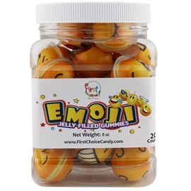 FirstChoiceCandy Jelly Filled Gummies - Assorted Flavor Gummy Filled Candies - Filled With Fruit Jams - 20 Pieces In Resealable Jar (Face)