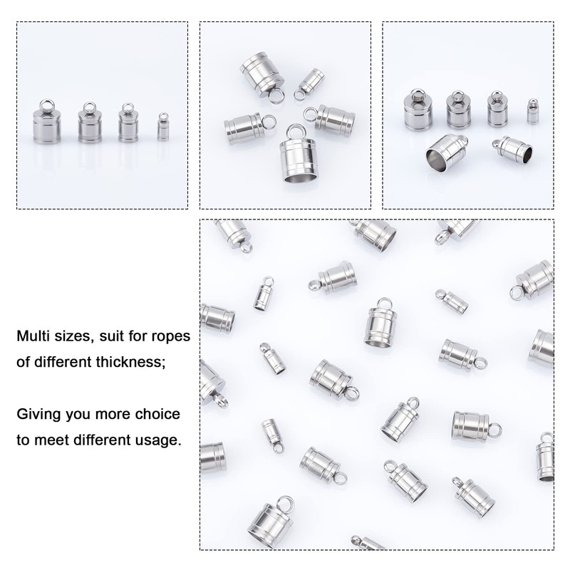 UNICRAFTALE 48 Pieces 4 Sizes Column Cord Ends 201 Stainless