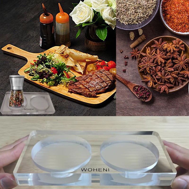 WOHENI 塩コショウミルトレイ 塩コショウトレイ オイル&ビネガーボトルトレイ 塩コショウグラインダーシェーカースタンド | ミルは含まれません (アクリル)