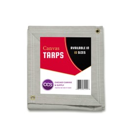 Heavy Duty Waterproof Canvas Tarp by CCS CHICAGO CANVAS & SUPPLY – Extra Durable Multipurpose Camping Tarp Cover with Rustproof Grommets for Industrial & Commercial Use, Grey, 8 by 10 Feet