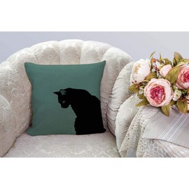 HGOD DESIGNS Decorative Square Pillow Case Cushion Cover 18X18 Inches Pillow Covers - Art Dark Cat Throw Pillow Case Green