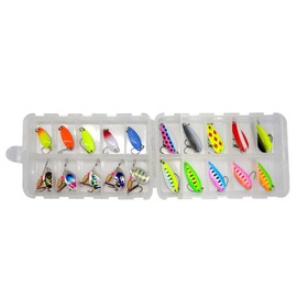 20 Pcs Trout Fishing Spoon Bait, Spinner Baits Crank Baits with Plastic Box, Fishing Lure Kit Mixed Color for Trout, Char Pike and Perch in Freshwater Saltwater Fishing Accessories (A04)