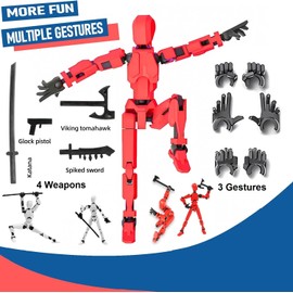 Pack of 2 t13 Action Figure Toy, 13 Types Action Figures 3D Print of Movable Figures with Multiple Joints, Titan 13 Action Figure with 4 Weapons + 3 Hand Types, T13 Action Figure (Red + White)