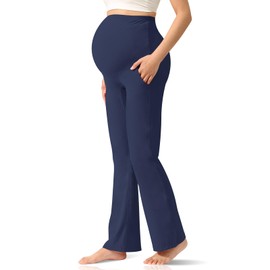 CUXFLS Women's Maternity Leggings Over The Belly Pregnancy with Pockets Yoga Pants Active Wear Tights Pants Workout - M