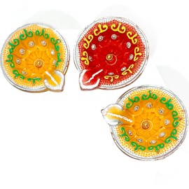 G & D Juego de 6 lámparas de aceite de tierra, de arcilla tradicional Diya multicolor hechas a mano, con mechas de algodón, se puede utilizar con aceite o ghee o velas de té