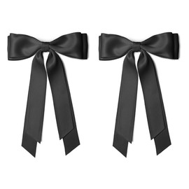 Black Hair Bows for Women Girls Silky Satin Ribbon for Hair Accessories Long Tails Barrette Hair Bow Hair Clips for Teen Gifts Trendy Stuff 2Pcs
