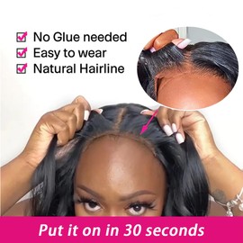 BLOCKICE Glueless Wigs Human Hair Pre Plucked Pre Cut Bob Wig Human Hair for Black Women Wear and Go Body Wave Lace Front Wigs Upgraded No Glue Needed 4x4 Lace Closure Wigs for Beginners 18 Inch