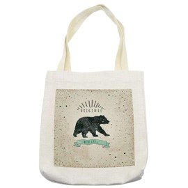 Ambesonne Bear Tote Bag, Vintage Wildlife Theme Random Dots Predator Paws Animal Themed Design, Cloth Linen Reusable Bag for Shopping Books Beach and More, 16.5" X 14", Mint Green Black Tan
