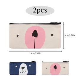 Luckious 2PCS Cute Canvas Pencil Case - 2 Pieces Cartoon Pen Cases - Kawaii Pen Holders and Pencil Pouches - Zipper Stationery Bags for School, Office Supplies, and Makeup