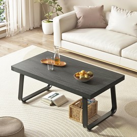 HSH Industrial Grey Coffee Table, Rustic Wood and Metal Living Room Table, Modern Minimalist Rectangle Oak Center Table, Farmhouse Cocktail Tea Table for Home Bedroom Kitchen, Dark Gray Oak, 39 Inch