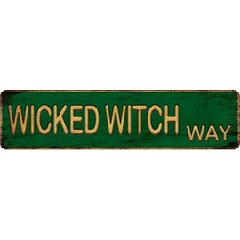 Vintage Metal Tin Sign WICKED WITCH WAY　4''x16'' inch, Street Sign for Home, Restaurant, Bar, Cafe, Garage - Retro Wall Decor Plaque