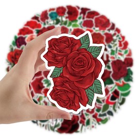100Pcs Roses Stickers for Water Bottle,Skateboard,Bike,Phone,Computer, Car,Laptop,Motorcycle,Scrapbook,Luggage,Red Flower Waterproof Sticker, Vinyl Aesthetic Decal,Gift for Teens Adults Girls
