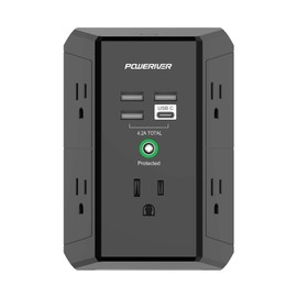 Multi Outlet Extender Surge Protector - POWERIVER Multi Plug Wall Outlet with 5 AC Outlets and 4 USB Ports(1USB C), 1680 Joules, Outlet Splitter for Home School Office, ETL Listed, Black