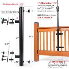 Wanhork Heavy Duty 304 Stainless Steel Patio Umbrella Holder,Deck Umbrella Holder,for Outdoor Fixed Deck Railing Grille Umbrella Deck Mount(Grille, Black)