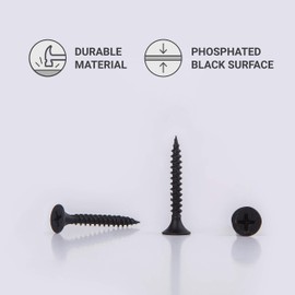 (Pack of 500 pcs) Black Phosphate Carbon Steel 3.5 x 25 mm Drywall Screws, Fine Thread, Phillips Bugle Head, Drywall Sheetrock Fasteners (500, 3.5 x 25 mm)