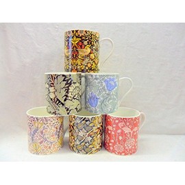 Set of 6 Extra Large China Mugs in Vintage William Morris Designs
