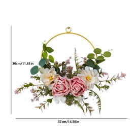 GZGXLJ Decorative Wreaths 37 x 30 cm Door Wreath Decorative Artificial Flowers Metal Ring Wreath Hanging Garland for Holiday Wedding Home Wall Door Hanging Decoration White/Pink