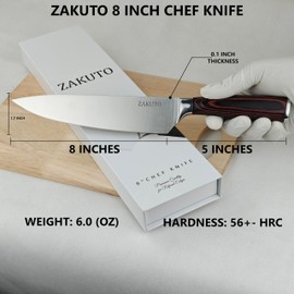 ZAKUTO 8" Japanese Chef Knife – Razor-Sharp High-Carbon Stainless Steel, Ergonomic Pakkawood Handle – Premium Gift Box