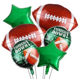 Uniquer 6Pcs Football Balloons Set, Football Field Balloons, Football Foil Balloons, Green Star Balloons, Sport Theme Supplies Party Decorations