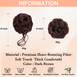 Krfapt 2PCS Messy Bun Piece for Women - Fake Hair Scrunchie & Bun Extensions, No-Slip Elastic Ties for Instant Updo, Wavy Curly Scrunchies for Thin/Thick Hair (2pcs-Dark Brown)