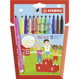 Fibre-Tip Pen with Triangular Grip Zone - STABILO Trio A-Z - Pack of 12 - Assorted Colours including 2 Neon Colours