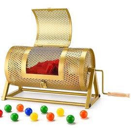 Raffle Drum 15" x 7" Holds 3,000 Tickets, Thickened Metal Raffle Ticket Spinner Box with Sealing Tape, Silent Design Raffle Ticket Cage with Wooden Turning Handle & Stable Tripod Stand for Games