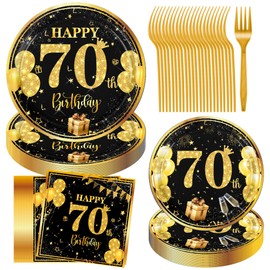 18th Birthday Decorations for Boys, 96PCS 18th Birthday Decorations Plates and Napkins Boy Birthday Decorations Black Gold Birthday Decorations Happy 18th Birthday Decorations Party Supplies Serve 24