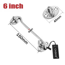 6 inch Cabin Hook and Eye 2PCS Made of 304 Stainless Steel, Heavy Duty Hook and Eye Lock for Shed, Gate and Garage Door - CASKIE