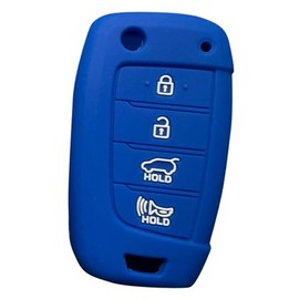 Silicone Key Fob Cover, Remote Key Protector Fit for Hyundai Elantra Elantra-GT Elantra-Hybrid Santa-Fe Santa-Cruz Tucson-Hybrid Kona Sonata-N-Line Kona-OM, 4 Buttons Key Fob Cover Protector (Blue)