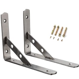 Hosko Pack of 2 Heavy Duty Brackets, Heavy Duty Brackets Made of 4 mm Thick Stainless Steel Shelf Brackets, Angle Brackets, Metal Shelf Brackets with Screws and Dowels, Silver, 3 Sizes