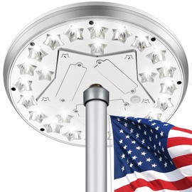 Aurolit Flag Pole Light Solar Powered, 25 Bright LED Flag Pole Light, Up to 20 Hrs Lighting, IP65 Waterproof, 100% Coverage for 15-30 Ft Outdoor Flagpoles, Silver