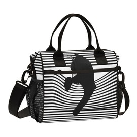 Mnsruu Insulated Lunch Bag Cute Black Cat Stripe Lunch Box for Women Large Lunch Tote Thermal Reusable Cooler Bag with Shoulder Strap Work School Picnic