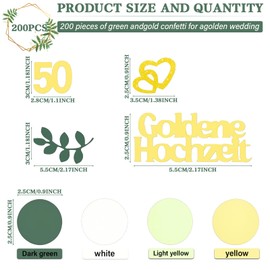 Pack of 200 Golden Wedding Decoration, Dots for 50th Wedding Anniversary, Table Decoration, Golden Wedding Scatter Decoration, Wedding Decoration Table Green Gold, Heart Wedding Decoration