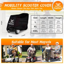 Tokept Mobility Scooter Cover, Heavy Duty 420D Oxford Fabric Electric Scooter Cover, All Weather Outdoor Protective Waterproof Cover with Windproof Buckle Storage Bag (67 inches Length)