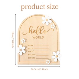 3 Pcs ​Wooden Hello World for Baby Showers, 7.1 Inch Baby Announcement Sign, Birth Announcement Sign for Hospital Welcome Newborn Boys and Girls Shower, Nursery Hospital Information Record Board