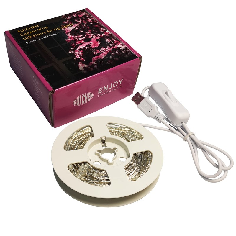 RUICHEN Silver Wire 66 Ft 200 LED USB Fairy String