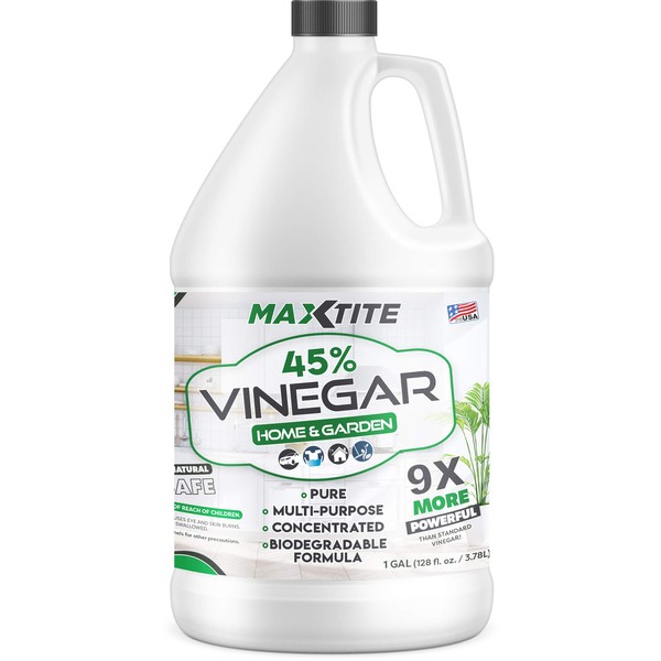 MaxTite 45% Strength Pure Concentrated Vinegar for Home & Garden Cleaning 9x Power Vinegar (1 Gallon)