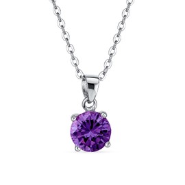 Simulated Amethyst 1.5CTW Round Purple AAA CZ Solitaire Pendant Necklace For Women For Teen .925 Sterling Silver