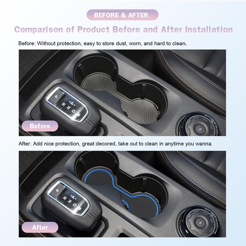 LUWU 2024 Ford Ranger Center Console Liners - XL/XLT/Lariat/Raptor Cup