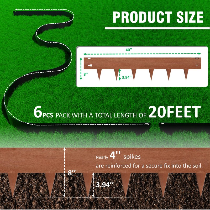 20ft (6-Pack) Cor-Ten Steel Landscape Edging – 40" x 8"