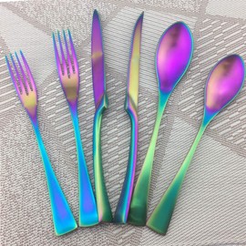 Uniturcky Rainbow Silverware Set, 24-Piece Stainless Steel Flatware Set Service for 4, Tableware Cutlery Set for Home and Restaurant, Knives Forks Spoons, Matte Finish, Dishwasher Safe (Rainbow)