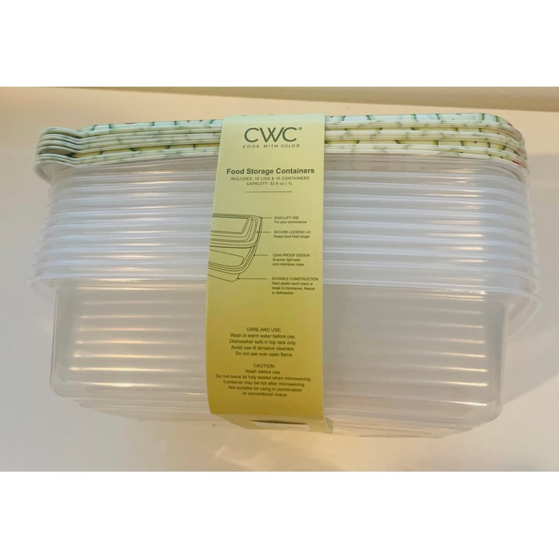 COOK WITH COLOR 20 PIECE PLASTIC RECTANGULAR FOOD CONTAINERS, 10