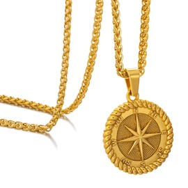 murtoo Men's Necklace, Necklace with Compass Pendant for Men, Silver Pendant for Men and Women, Stainless Steel Necklace Gift Ideas for Men Women, Stainless Steel