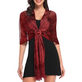 vimate Shawls and Wraps for Women, Burgundy Sparkling Metallic Evening Scarfs Shawls and Wraps for Party Dresses (Burgundy)